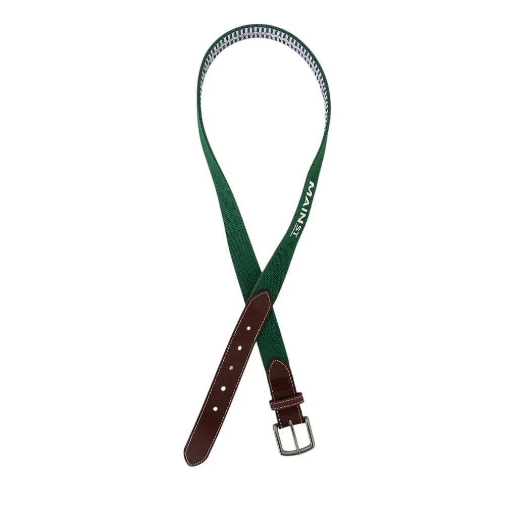 J.T. Spencer Leather Canvas Embroidered Green Belt Size 38